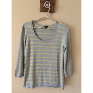 Talbots Womens Size XS Blue Green Stripe Silk Blend Sweater 3/4 Sleeve